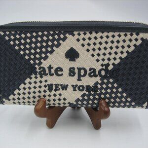 Kate Spade Wallet Woven Weave Navy Blue & White Zip Around  - Never Used
